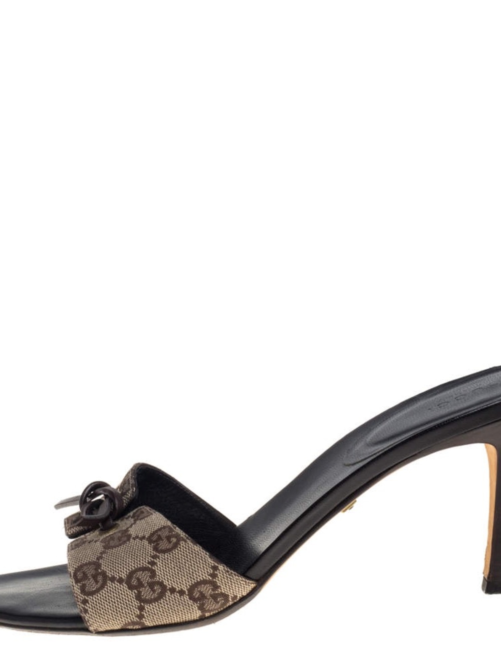 Gucci Brown Beige GG Bow Mule Heels - Picture 7 of 9
